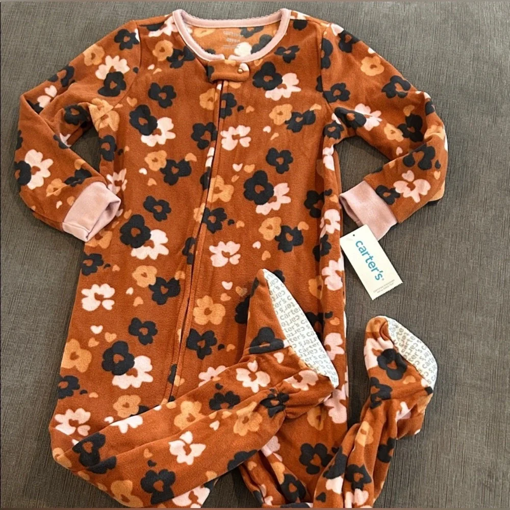 Carters Fleece Footie Pajama brown Floral 4T NWT